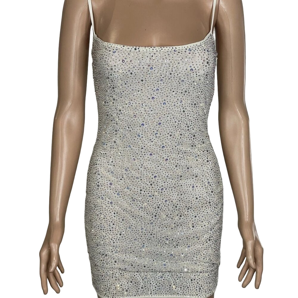 NEW OH POLLY Women's Dress Embellished Bodycon Mini White Size 4